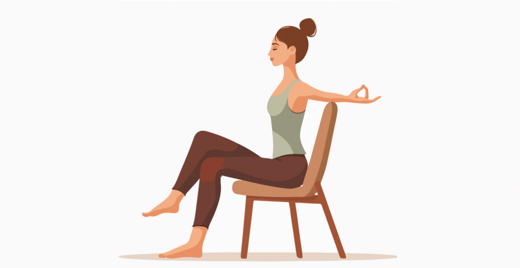 Illustration Frau macht yoga auf Stuhl
